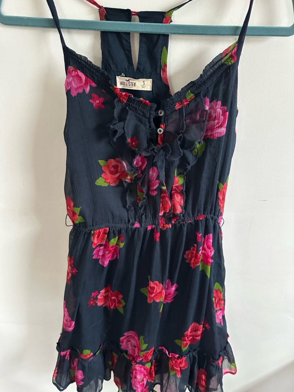 Hollister Navy Mini Dress with Pink & Red Floral Print